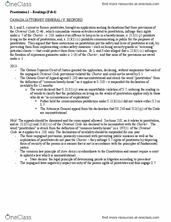 Philosophy 1040F/G Chapter Notes - Chapter 5: Precedent, Fundamental Justice, Nordic Model thumbnail