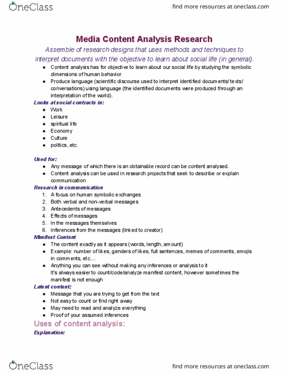 CMN 2101 Lecture Notes - Lecture 4: Content Analysis, Operational Definition thumbnail