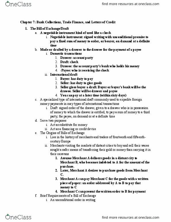 BSL 412 Chapter Notes - Chapter 7: Negotiable Instrument, Bankers' Acceptance, Trade Finance thumbnail
