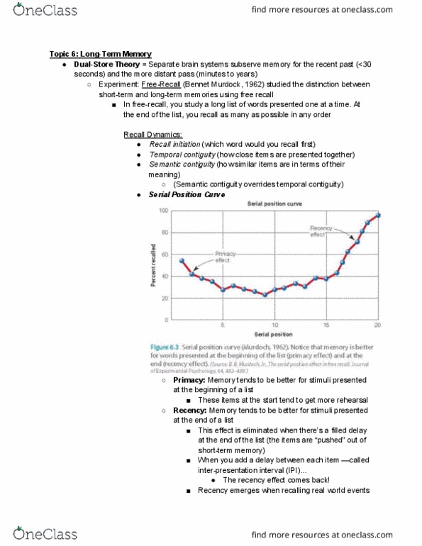 PSY 200 Lecture Notes - Lecture 9: Semantic Memory, Free Recall, Temporal Lobe thumbnail