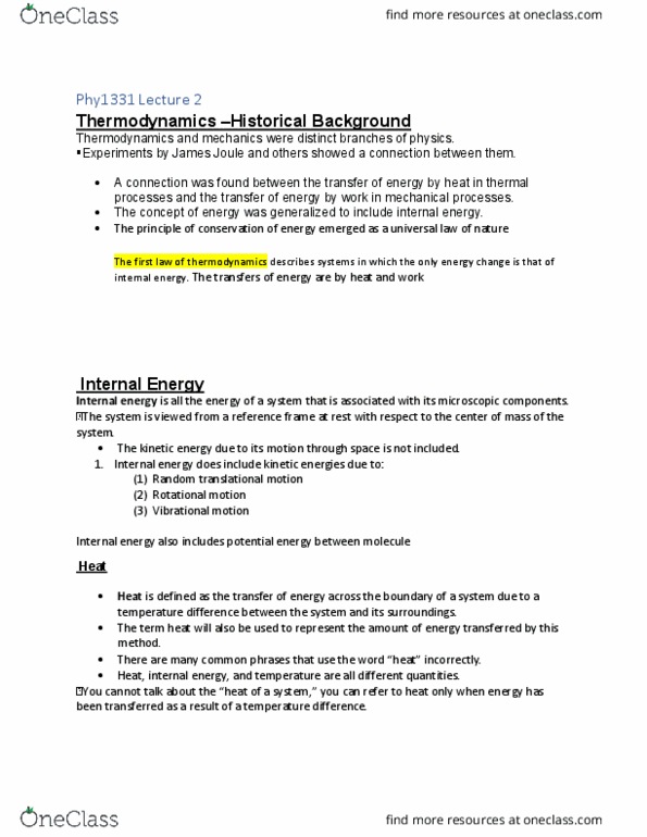 PHY 1321 Lecture Notes - Lecture 2: James Prescott Joule, Internal Energy, Rotation Around A Fixed Axis thumbnail