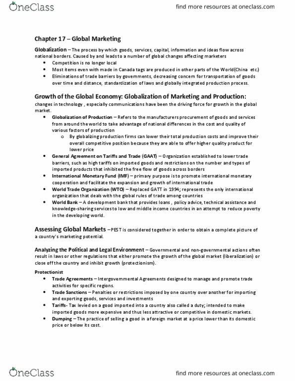 BU352 Lecture Notes - Lecture 17: International Monetary Fund, World Trade Organization, General Agreement On Tariffs And Trade thumbnail