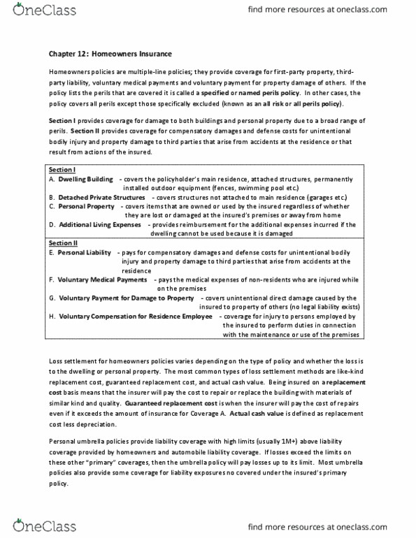 BU353 Lecture Notes - Lecture 12: Property Insurance, Reinsurance, Capital Market thumbnail