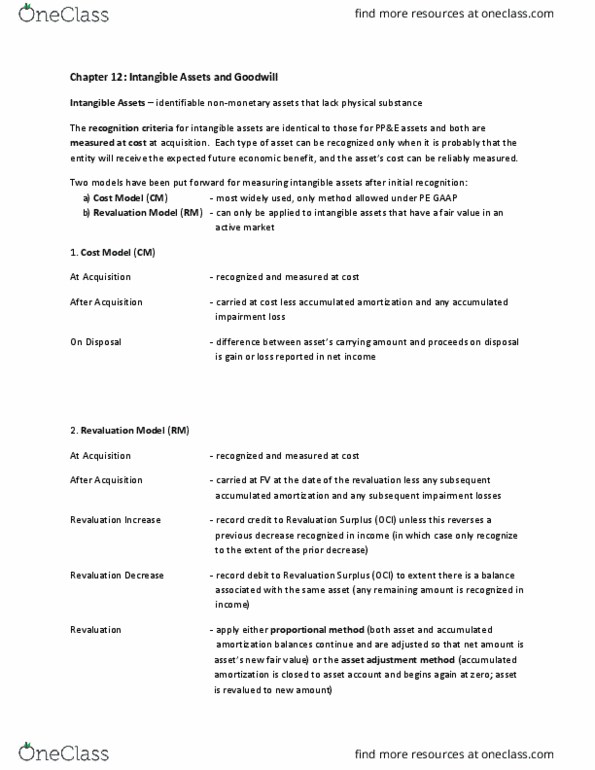 BU387 Lecture Notes - Lecture 12: Intangible Asset, Impaired Asset, Book Value thumbnail