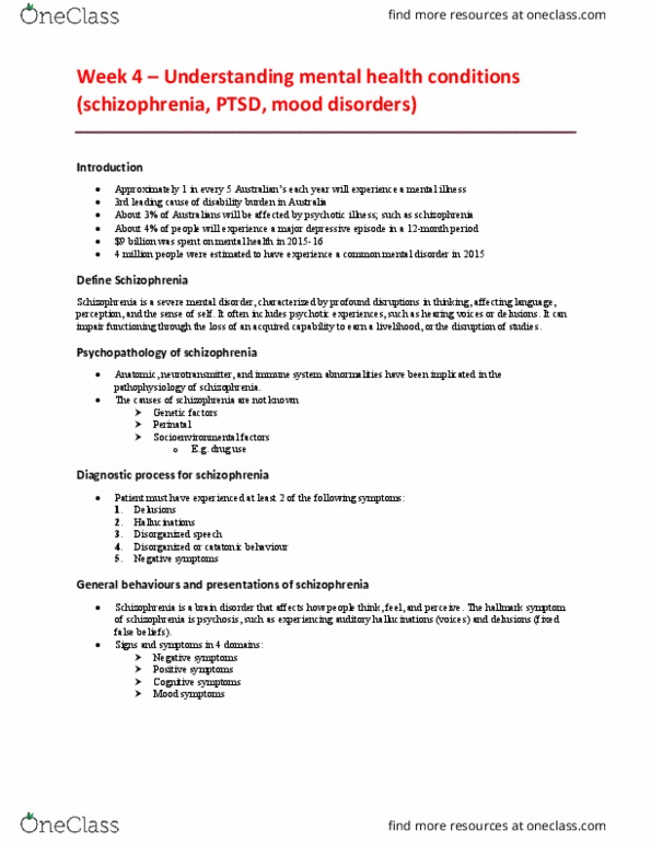 EHR525 Lecture Notes - Lecture 4: Major Depressive Episode, Major Depressive Disorder, Catatonia thumbnail