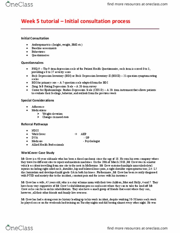 EHR525 Lecture Notes - Lecture 5: Beck Depression Inventory, Patient Health Questionnaire, Spinal Disc Herniation thumbnail