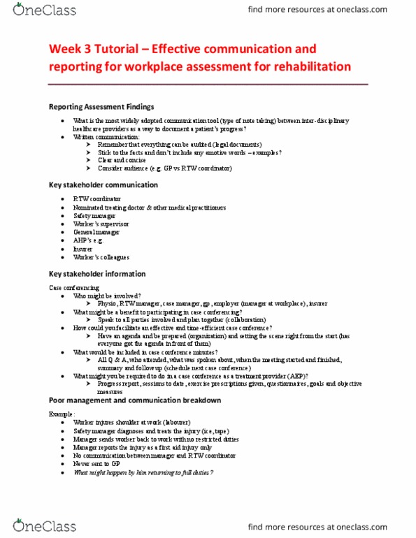 EHR524 Lecture 3: Week 3 Tutorial – Effective communication and reporting for workplace assessment for rehabilitation thumbnail