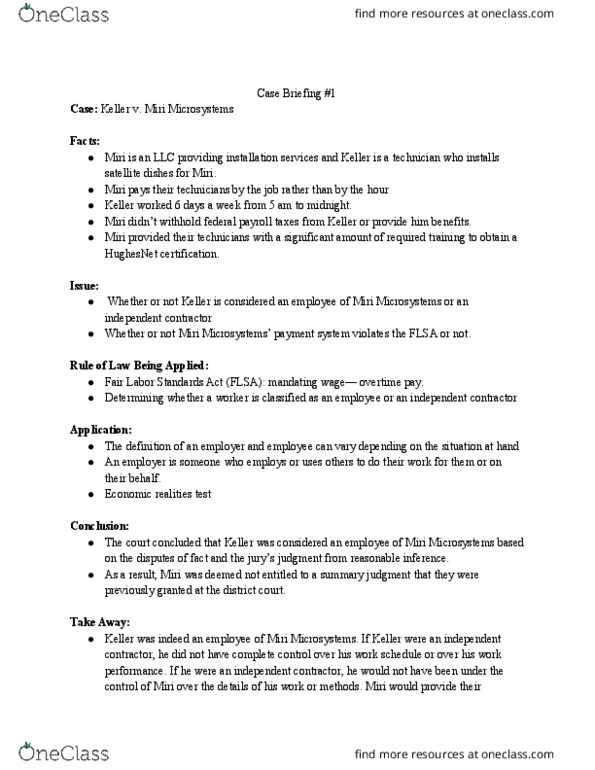 BUS3 157 Chapter Notes - Chapter 1: Fair Labor Standards Act, Independent Contractor, Hughes Communications thumbnail