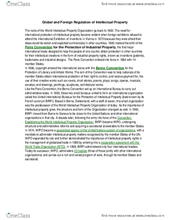 B LAW402 Lecture Notes - World Intellectual Property Organization, World Trade Organization thumbnail