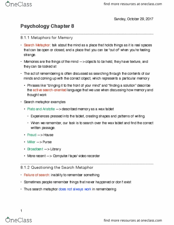 PSY100H1 Chapter Notes - Chapter 8: Wax Tablet, Amygdala, Echoic Memory thumbnail