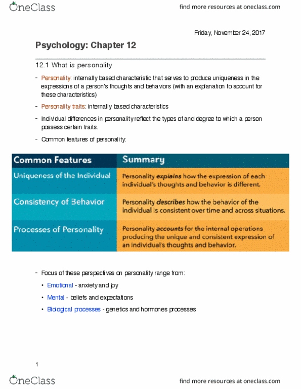 PSY100H1 Chapter Notes - Chapter 12: Behavioural Genetics, Type A And Type B Personality Theory, Behaviorism thumbnail