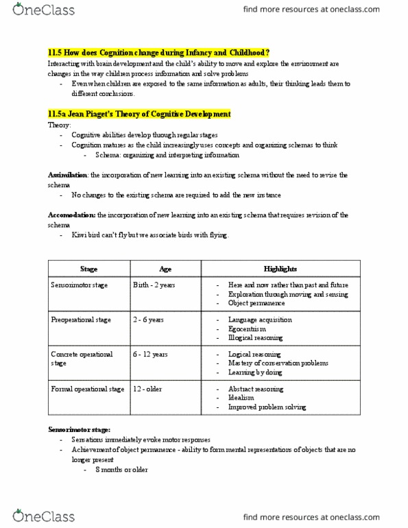 PSY100H1 Chapter Notes - Chapter 11: Kiwi, Object Permanence, Logical Reasoning thumbnail