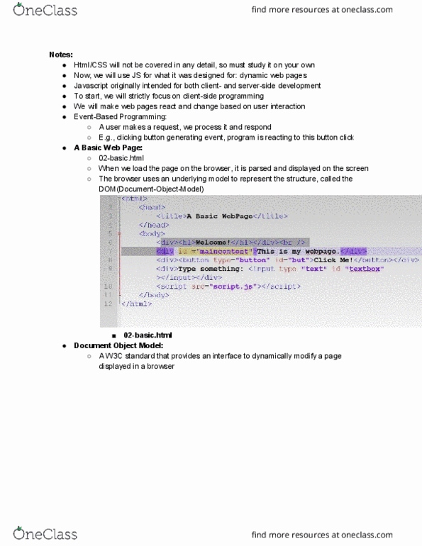 COMP 2406 Lecture Notes - Lecture 3: Server-Side, Javascript, Checkbox thumbnail