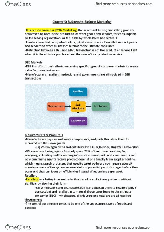 Management and Organizational Studies 2320A/B Chapter Notes - Chapter 5: Business Marketing, Retail, North American Industry Classification System thumbnail