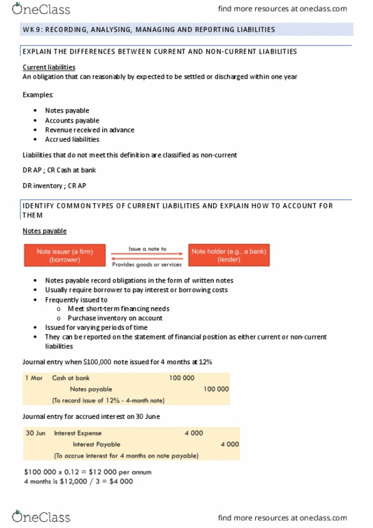 ACCT1006 Lecture Notes - Lecture 9: Accounts Payable, Accrued Interest, Current Liability thumbnail