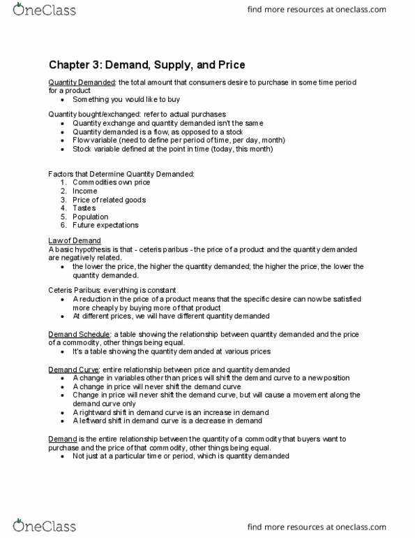 ECON 1100 Lecture Notes - Lecture 1: Ceteris Paribus, Demand Curve, Relative Price thumbnail