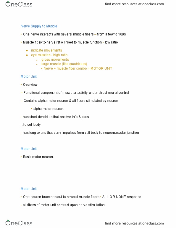 KNES 313 Lecture Notes - Lecture 10: Alpha Motor Neuron, Neuromuscular Junction, Motor Neuron thumbnail