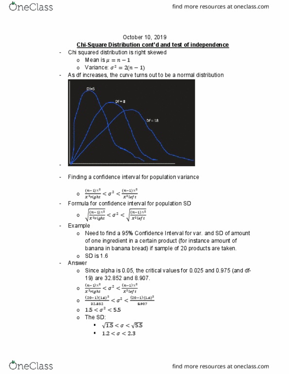 STAT 217 Lecture Notes - Lecture 12: Banana Bread, Chi-Squared Distribution, Confidence Interval cover image