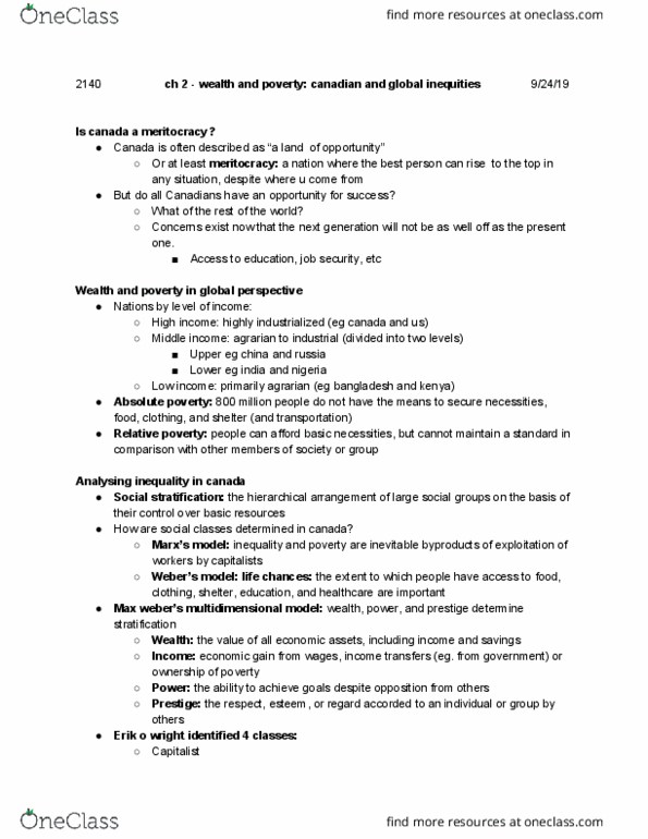 Sociology 2140 Lecture Notes - Lecture 2: Online Analytical Processing, Social Stratification, Meritocracy thumbnail