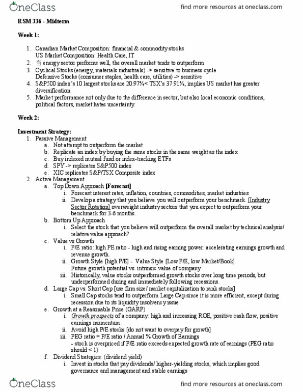 RSM330H1 Lecture Notes - Lecture 1: Peg Ratio, Dividend Yield, Technical Analysis thumbnail