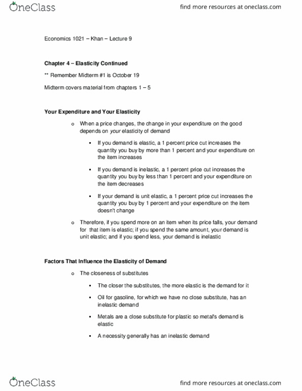 Economics 1021A/B Lecture Notes - Lecture 9: Inferior Good, Normal Good cover image