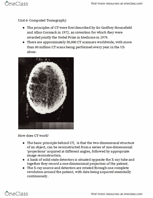 RIU 330 Lecture Notes - Lecture 14: Godfrey Hounsfield, Allan Mcleod Cormack, Ct Scan thumbnail