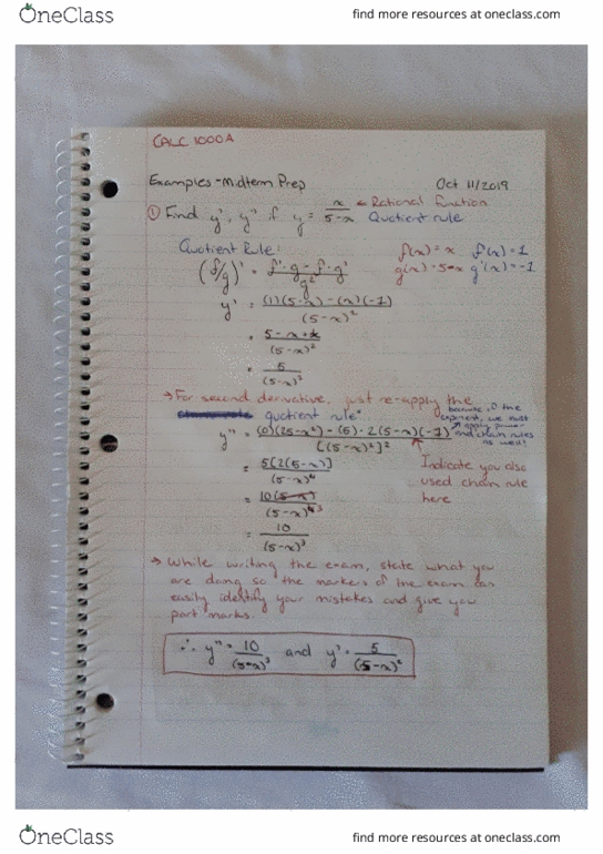 Calculus 1000A/B Lecture Notes - Lecture 21: Power Rule, Angina Pectoris, Quotient Rule cover image