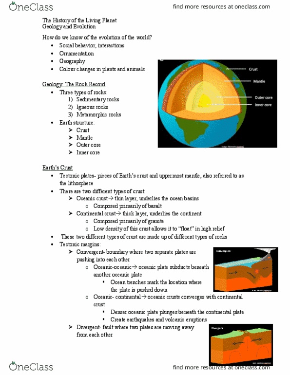 BIO211H5 Lecture Notes - Lecture 2: Continental Crust, Plate Tectonics, Oceanic Crust thumbnail