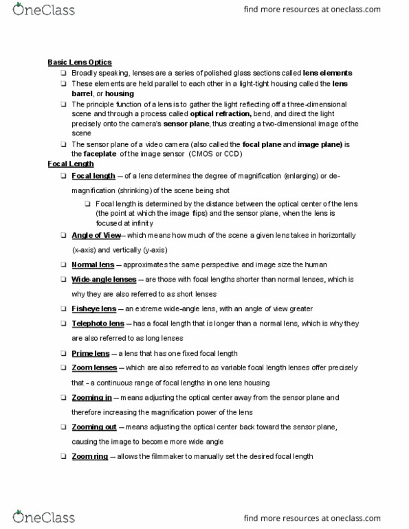 CIM 151 Chapter Notes - Chapter 10: Fisheye Lens, Telephoto Lens, Normal Lens thumbnail