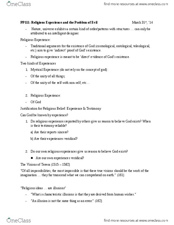PP111 Lecture Notes - Fyodor Dostoyevsky, Religious Experience, Truevisions thumbnail