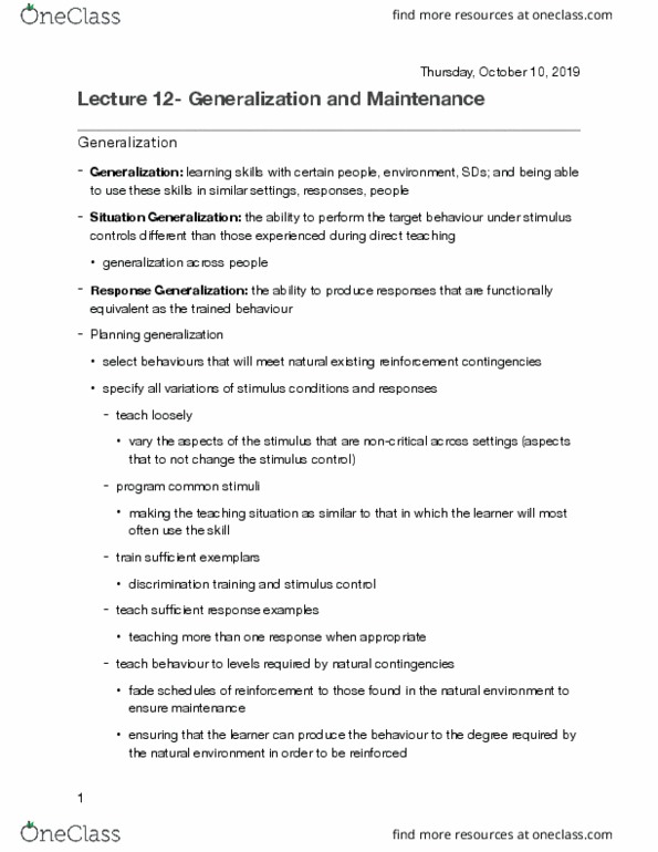 BST2001 Lecture Notes - Lecture 12: Stimulus Control, Classical Conditioning, Observational Learning thumbnail