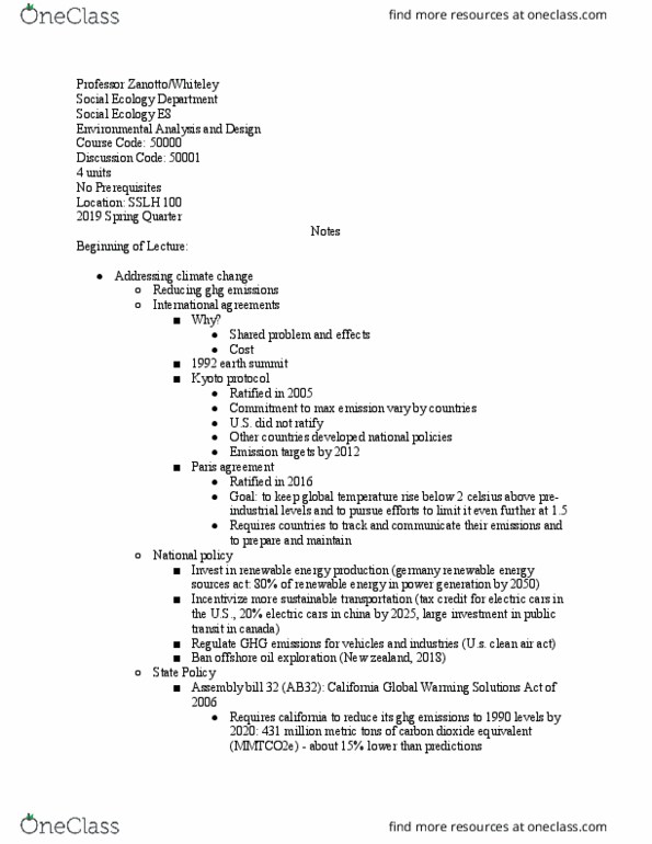 SOCECOL E8 Lecture Notes - Lecture 12: Carbon Dioxide Equivalent, Kyoto Protocol, Sustainable Transport thumbnail