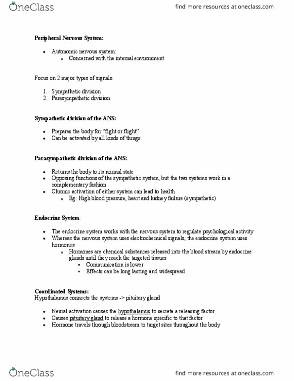 PSY100H1 Lecture Notes - Lecture 7: Peripheral Nervous System, Autonomic Nervous System, Hypertension thumbnail