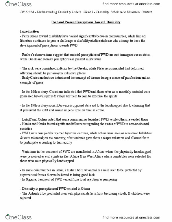 Disability Studies 2202A/B Chapter Notes - Chapter 1: Disability Studies, Social Rejection, Kaleidoscope thumbnail