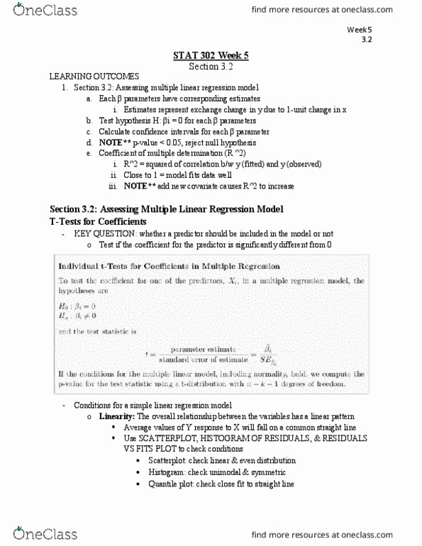 STAT 302 Chapter Notes - Chapter 3: Simple Linear Regression, Regression Analysis, Null Hypothesis thumbnail