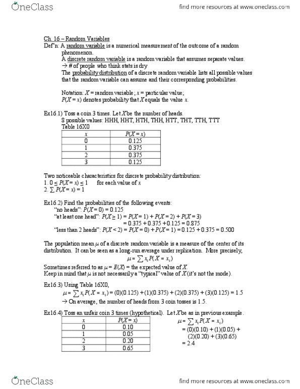 STAT141 Lecture Notes - Normal Distribution, Random Variable, Probability Distribution thumbnail