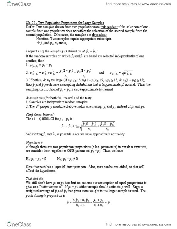 STAT141 Lecture Notes - Weighted Arithmetic Mean, Test Statistic, Confidence Interval thumbnail