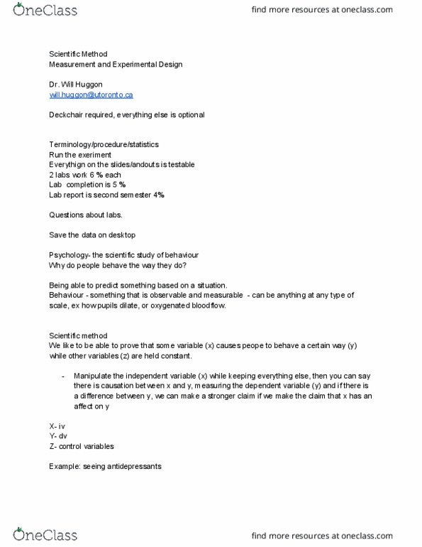 PSY100Y5 Lecture Notes - Lecture 1: Lab Report, Dependent And Independent Variables, Critical Thinking thumbnail