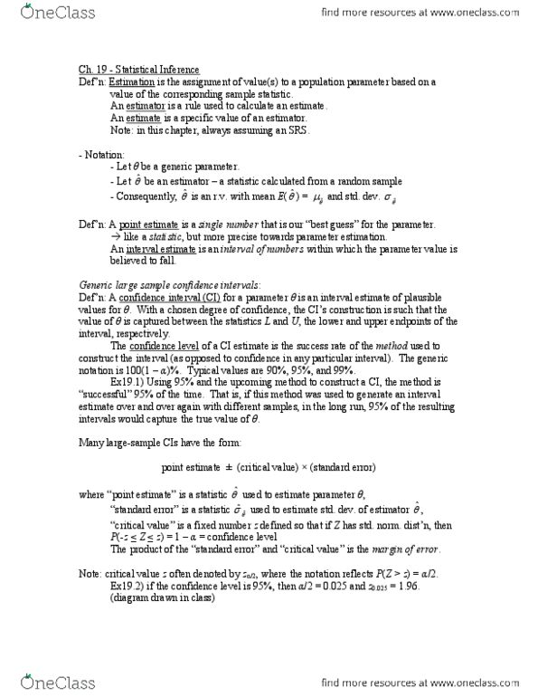 STAT141 Lecture Notes - Confidence Interval, Estimation Theory, Interval Estimation thumbnail