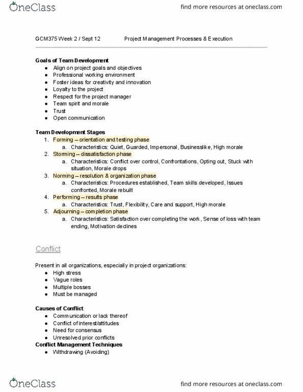 GCM 375 Lecture Notes - Lecture 2: Project Manager, Time Management, Group Dynamics thumbnail