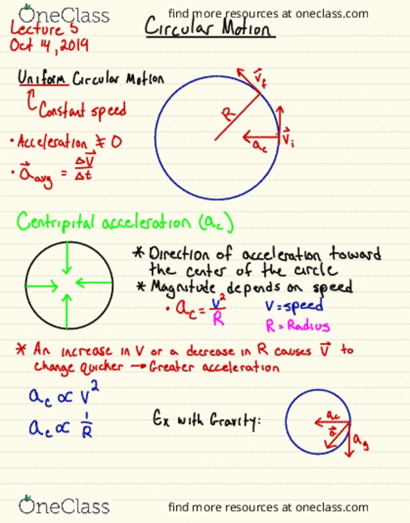 PHYS 6A Lecture Notes - Lecture 5: Circular Motion, Acceleration cover image