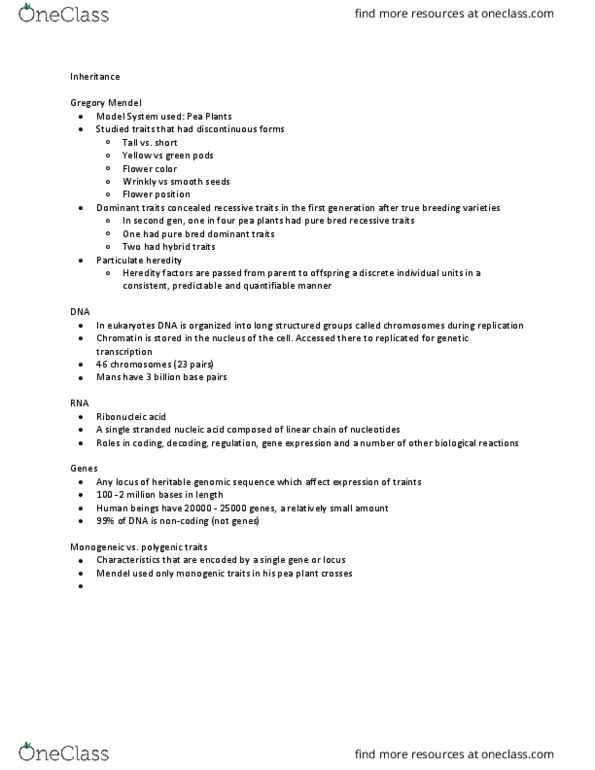 ANTH 003 Lecture Notes - Lecture 2: Heredity, Chromatin thumbnail