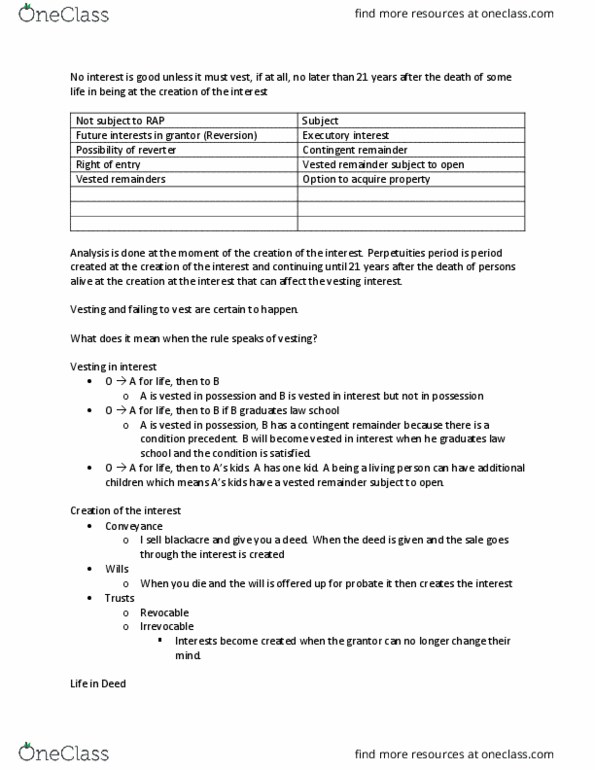 LAW 602 Lecture Notes - Lecture 12: Future Interest, Blackacre thumbnail