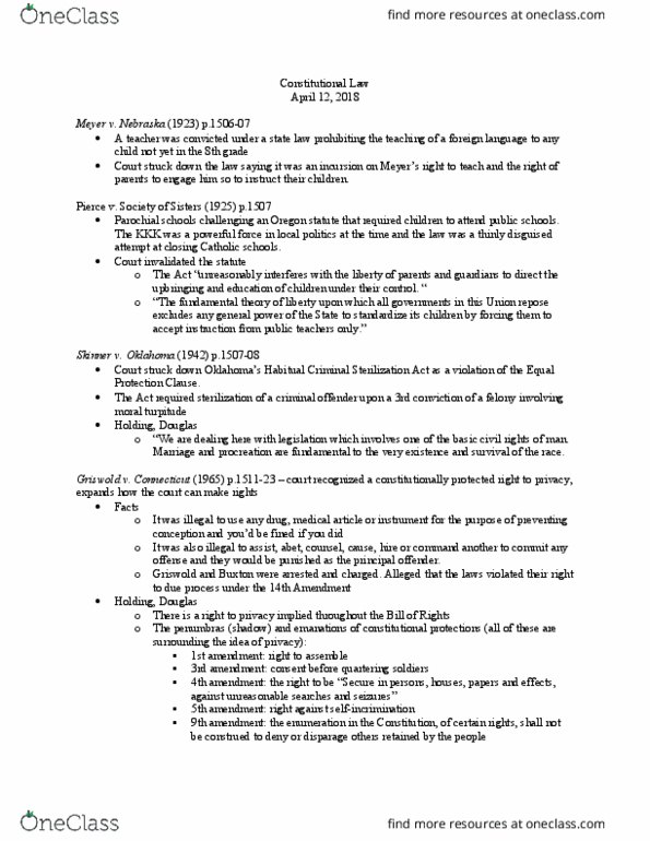 LAW 606 Lecture Notes - Lecture 37: Equal Protection Clause, Fourteenth Amendment To The United States Constitution, Moral Turpitude thumbnail