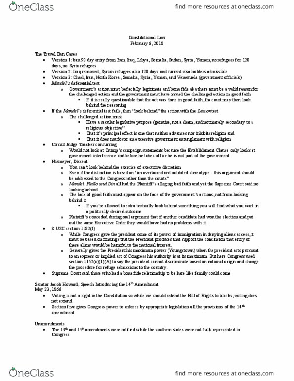 LAW 606 Lecture Notes - Lecture 9: Lemon V. Kurtzman, Fide, Establishment Clause thumbnail