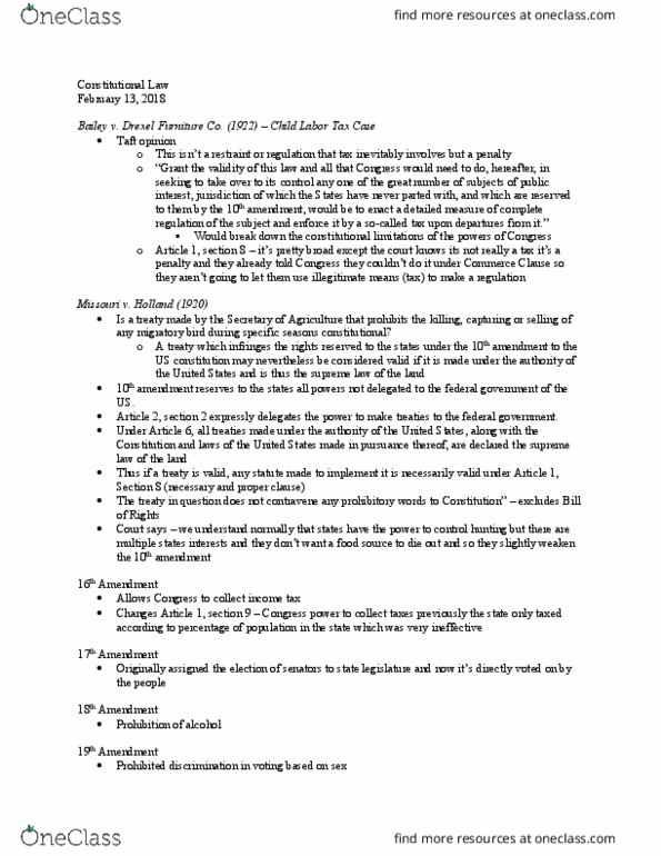 LAW 606 Lecture Notes - Lecture 12: Bird Migration, Commerce Clause, Legal Fiction thumbnail