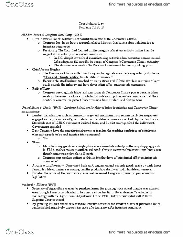 LAW 606 Lecture Notes - Lecture 14: National Labor Relations Act, Fair Labor Standards Act, Agricultural Adjustment Act thumbnail