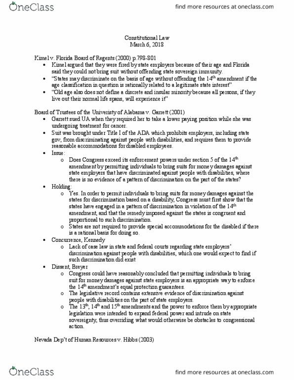 LAW 606 Lecture Notes - Lecture 20: Rational Basis Review, Elementary And Secondary Education Act, Equal Protection Clause thumbnail