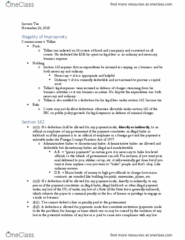 LAW 647 Lecture Notes - Lecture 26: Foreign Corrupt Practices Act, Income Tax, Payment thumbnail