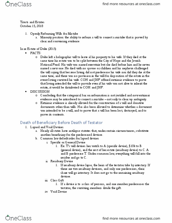 LAW 668 Lecture Notes - Lecture 13: Intestacy, Jewish National Fund, Testator thumbnail